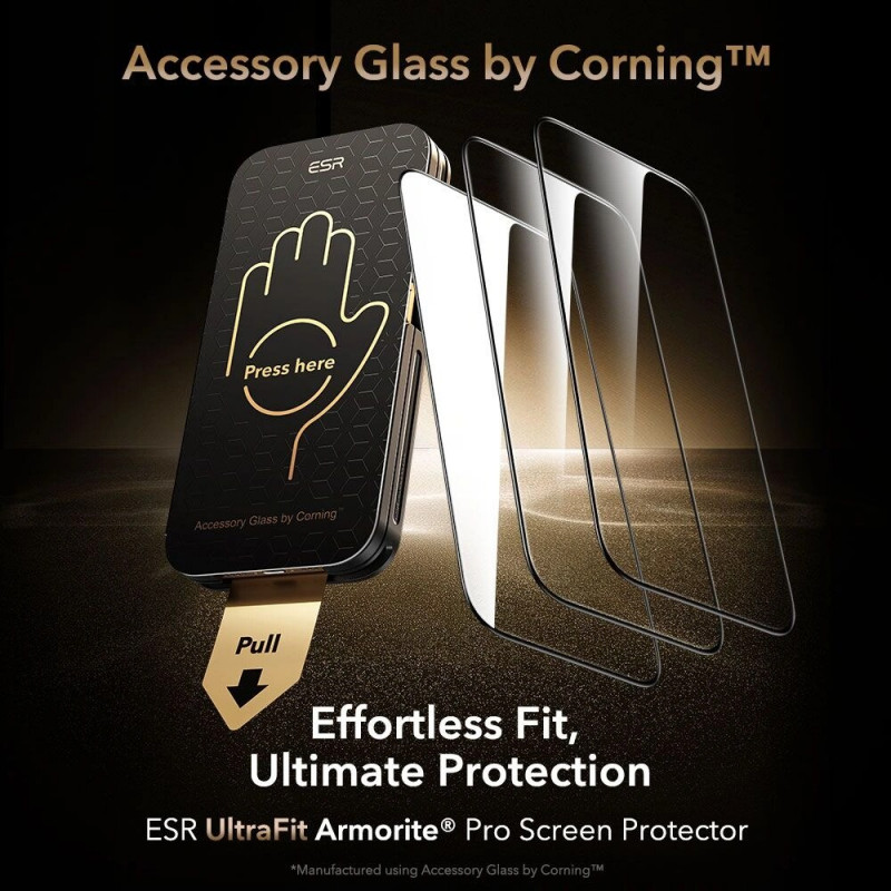 ESR UltraFit Armorite Pro rūdītā stikla ekrāna aizsargs ar Glass by Corning Apple iPhone 17 Pro Max, ESR928