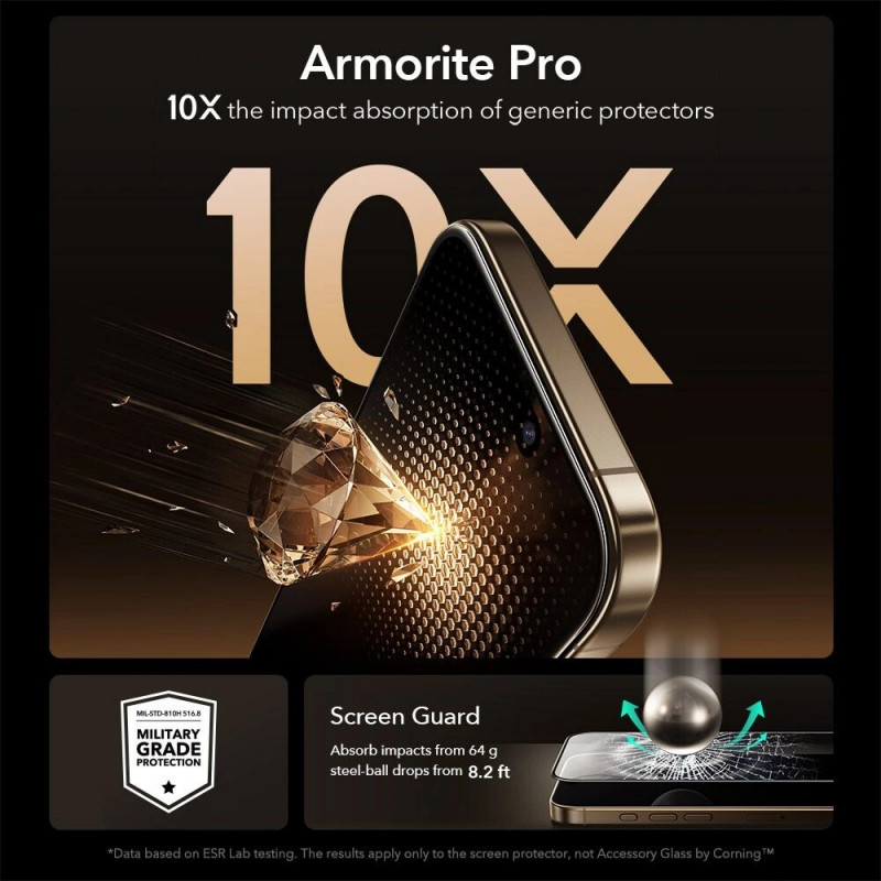 ESR UltraFit Armorite Pro rūdītā stikla ekrāna aizsargs ar Glass by Corning Apple iPhone 17 Pro Max, ESR928