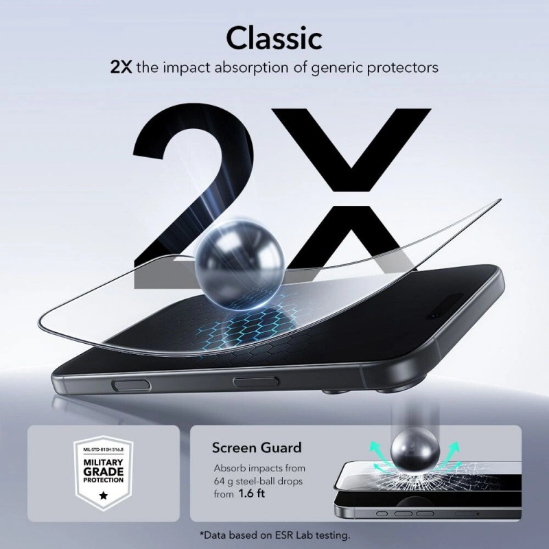 ESR UltraFit rūdītā stikla ekrāna aizsargs Apple iPhone 17 Pro Max / 18 Pro Max, ESR925, caurspīdīgs (2 gab.)