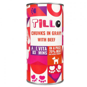 TILLO Chunks in gravy Beef mitrā barība suņiem ar liellopa gaļu, 1250 g