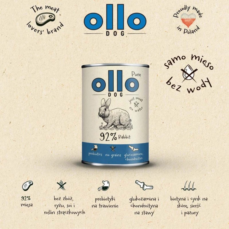 OLLO Pure Rabbit mitrā barība suņiem, 400 g