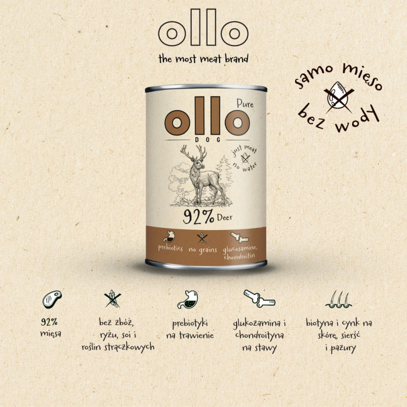 OLLO Pure Deer mitrā suņu barība, 850 g