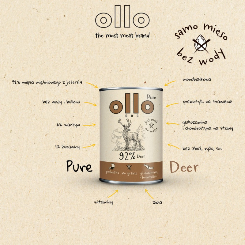 OLLO Pure Deer mitrā suņu barība, 850 g