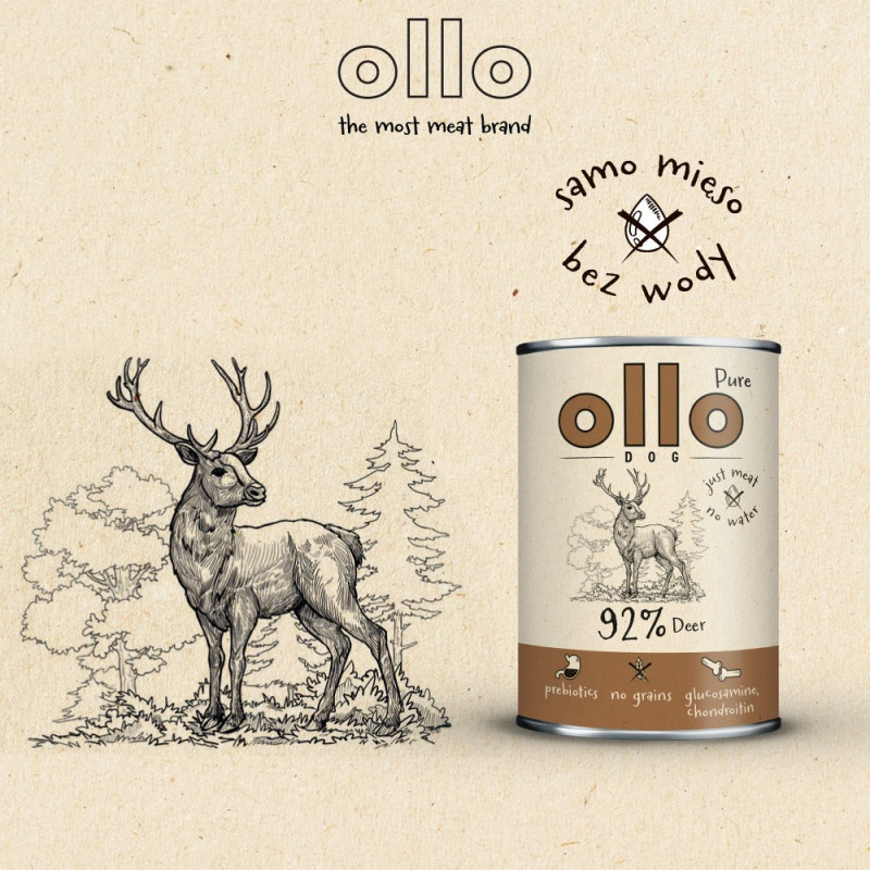 OLLO Pure Deer mitrā suņu barība, 850 g