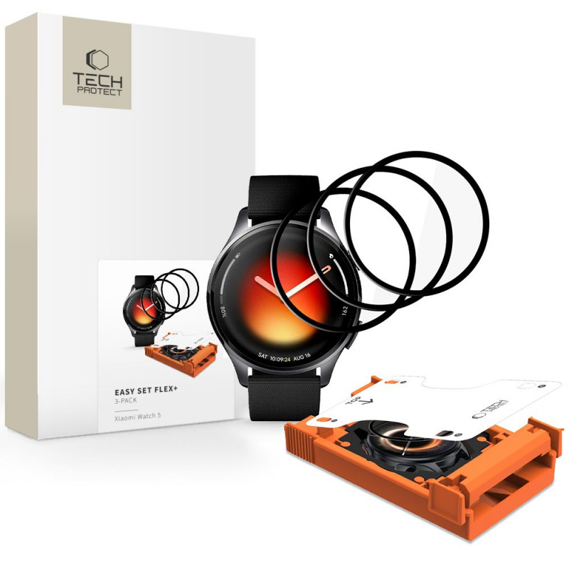 Tech-Protect Easy Set Flex+ hibrīdstikls Xiaomi Watch 5 (3 gab.), melns