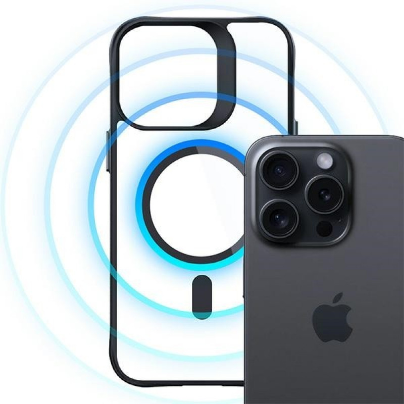 3MK Satin Armor MagCase MagSafe viedtālruņa maciņš Apple iPhone 15 Pro Max, caurspīdīgs ar melnu rāmi