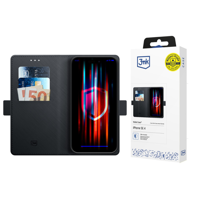 3MK Wallet Case 156225-0 maciņa tipa vāciņš Apple iPhone 17e / 16e, melns