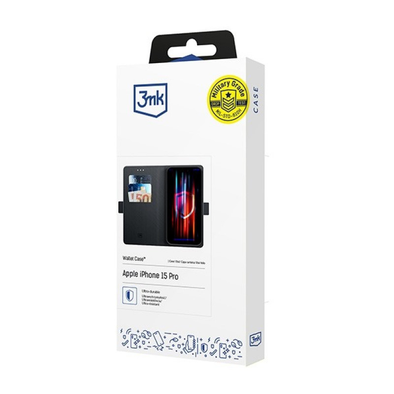3MK Wallet Case maciņa tipa futrālis Apple iPhone 15 Pro, melns