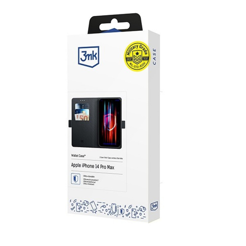 3MK Wallet Case maciņa tipa futrālis Apple iPhone 14 Pro Max, melns