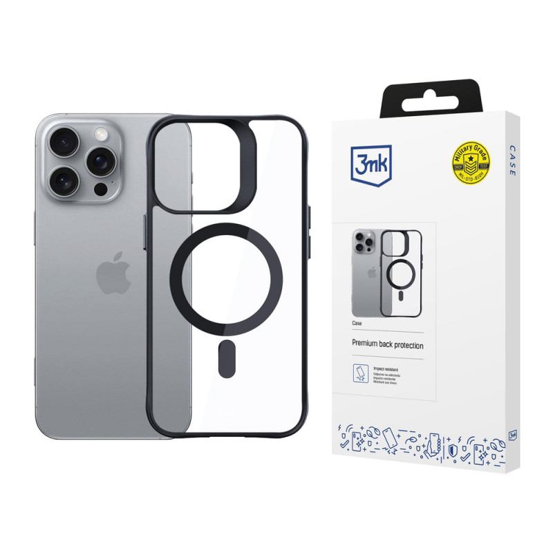 3mk Satin Armor MagCase ar MagSafe Apple iPhone 16 Pro, caurspīdīgs ar melnu rāmi
