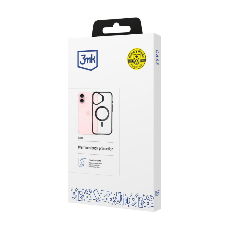 3mk Satin Armor MagCase ar MagSafe Apple iPhone 16 Plus (W-3SAMaCa-AiP16Plu-0), caurspīdīgs ar melnu rāmi