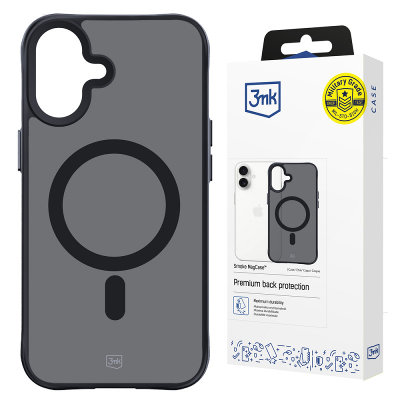3mk Smoke MagCase ar MagSafe Apple iPhone 16 (W-3SmoMaCa-AiP16-0), daļēji caurspīdīgs