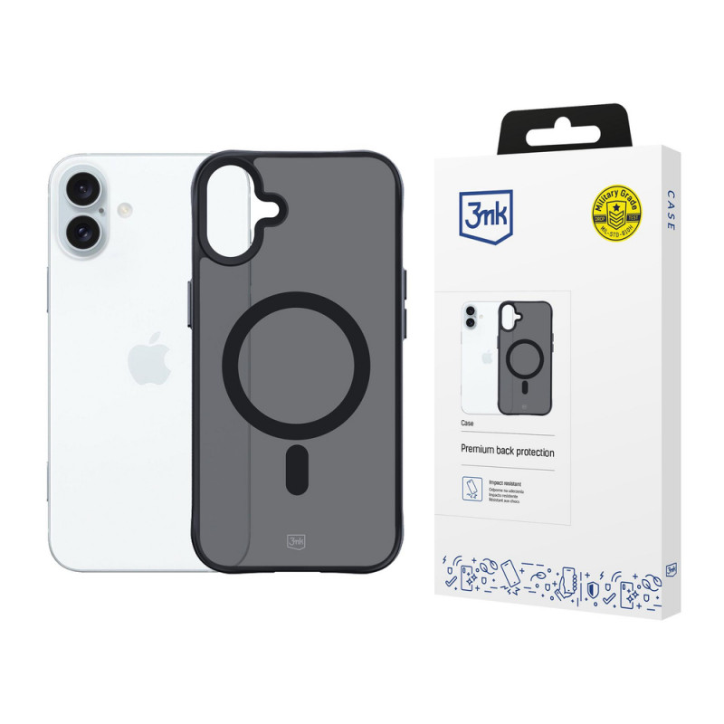 3mk Smoke MagCase ar MagSafe Apple iPhone 16 Plus (W-3SmoMaCa-AiP16Plu-0), daļēji caurspīdīgs