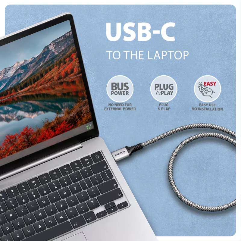 Goobay AXAGON ADE-CM15 USB-C Gigabit Ethernet adapteris ar iebūvētu 1,5 m CAT6 kabeli, RJ-45