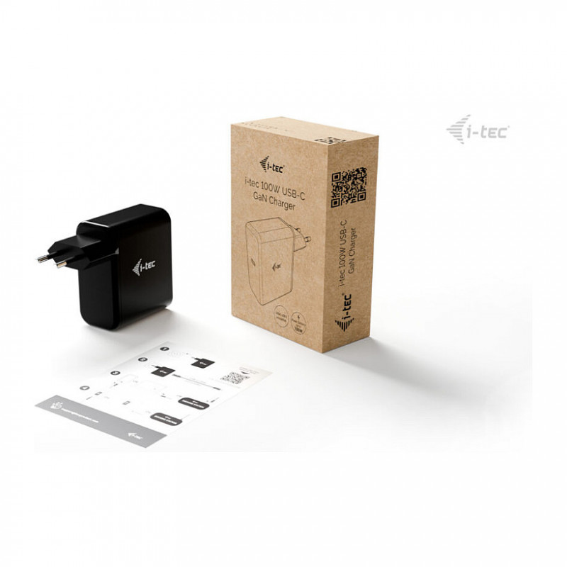 i-tec 100 W USB-C GaN lādētājs, PD 3.0, 1x USB-C, melns