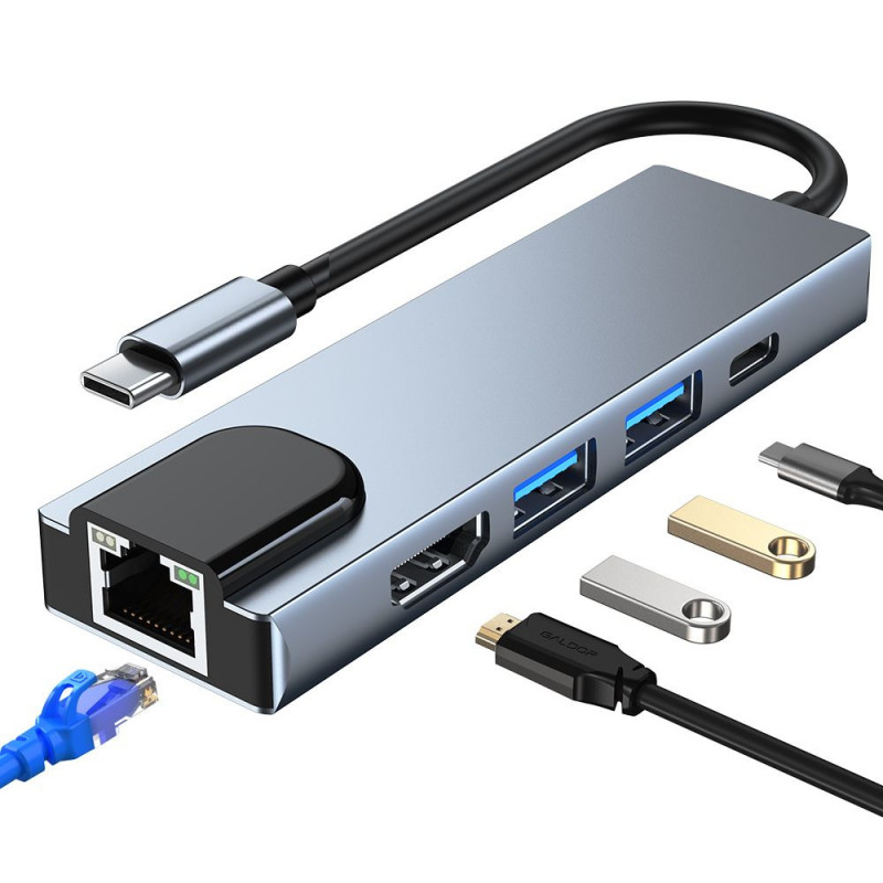 Tech-Protect V3 5in1 USB-C centrmezgls, pelēks