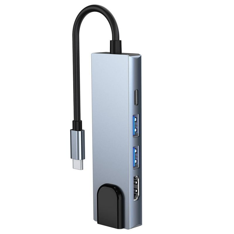 Tech-Protect V3 5in1 USB-C centrmezgls, pelēks