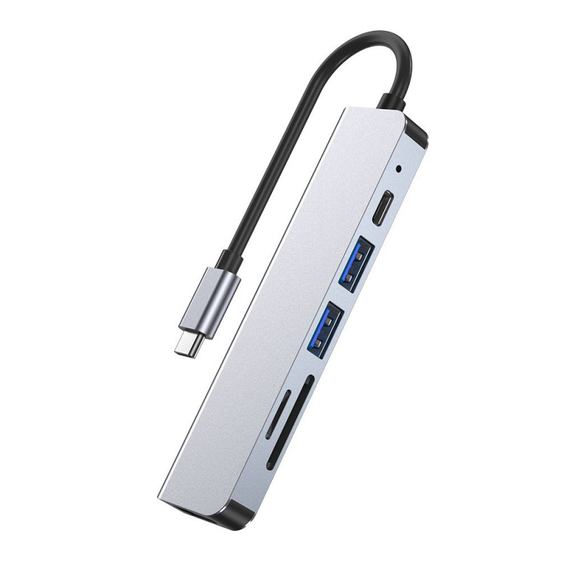 Tech-Protect V4 6-in-1 USB-C centrmezgls, pelēks
