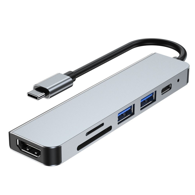 Tech-Protect V4 6-in-1 USB-C centrmezgls, pelēks