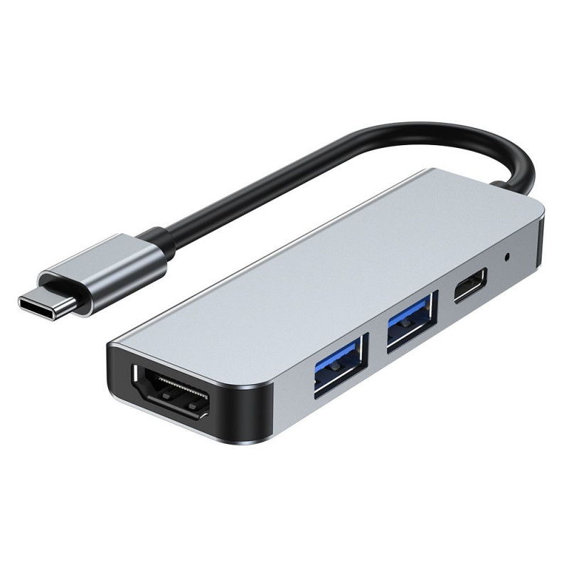 Tech-Protect V2 4-in-1 USB-C centrmezgls, pelēks