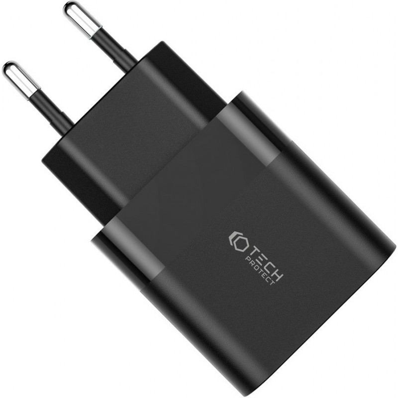 Tech-Protect C30W 2 portu sienas lādētājs, USB-C PD 30W un USB-A QC 3.0, melns