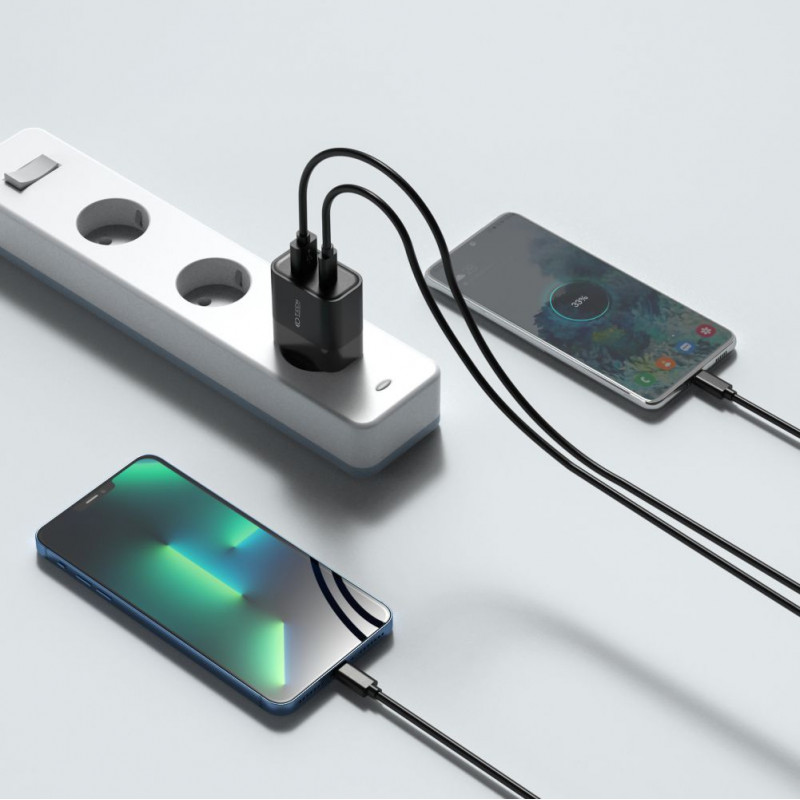 Tech-Protect C30W 2 portu sienas lādētājs, USB-C PD 30W un USB-A QC 3.0, melns