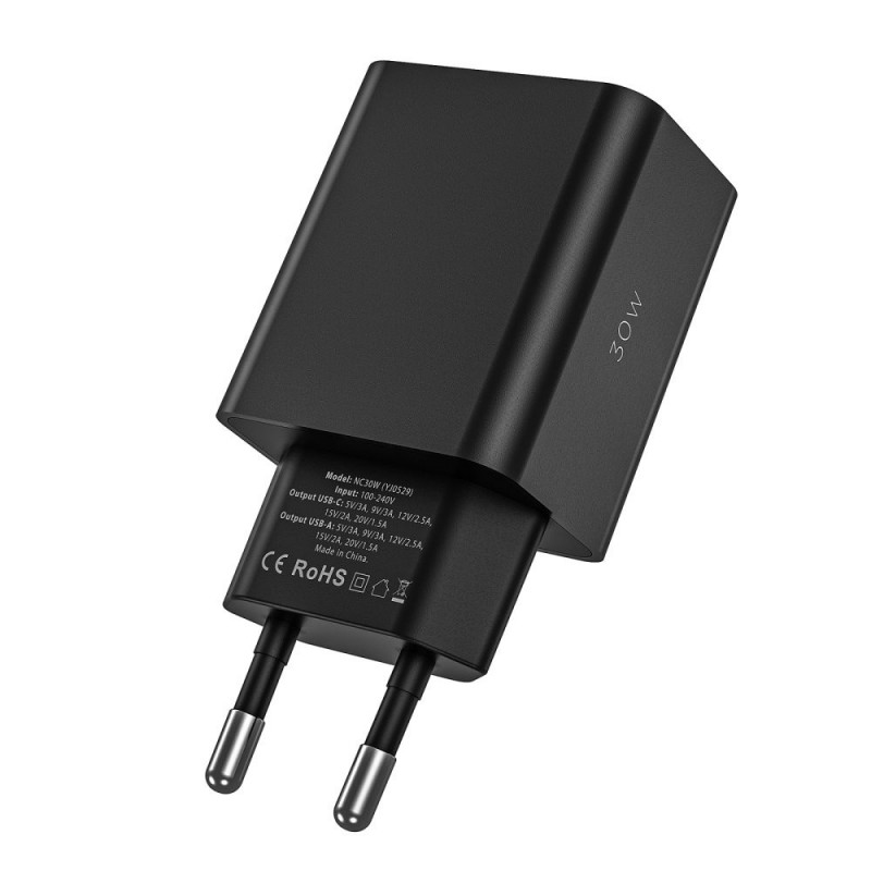 Tech-Protect NC30W 2 portu sienas lādētājs PD 30W QC 3.0, balts