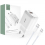 Tech-Protect C20W 2 portu sienas lādētājs PD 20W QC 3.0 ar USB-C kabeli, balts