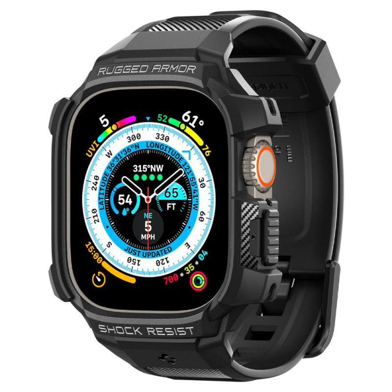 Spigen Rugged Armor Pro siksnas maciņš Apple Watch Ultra 1 / 2 / 3 49 mm, melns