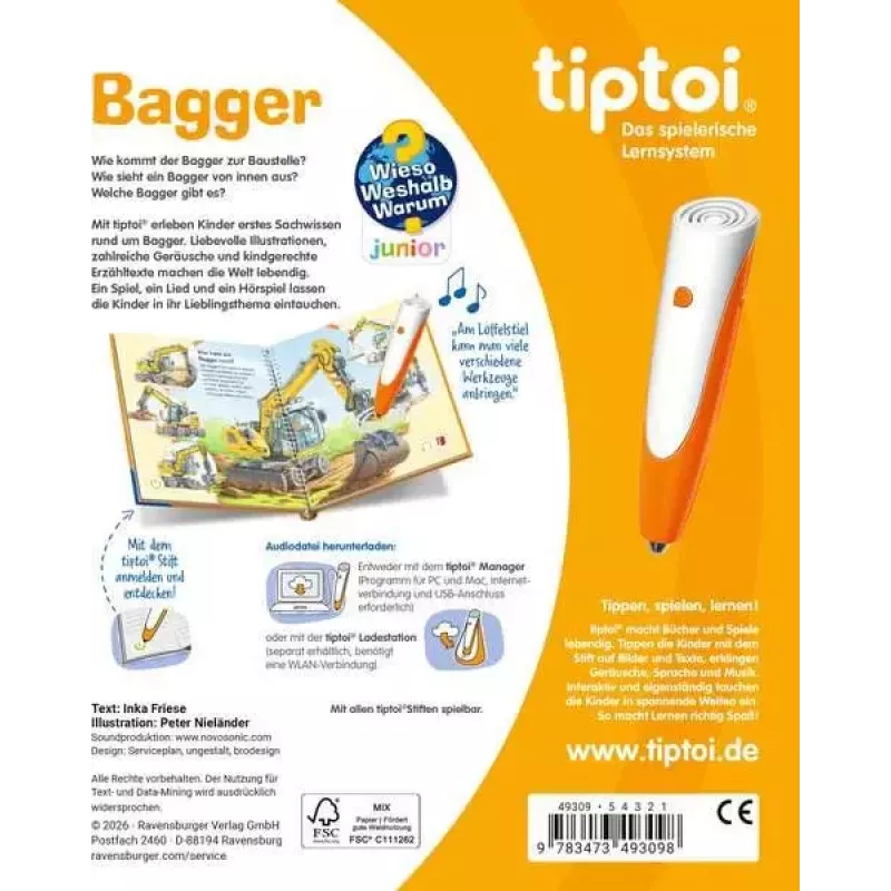 Ravensburger tiptoi Wieso? Weshalb? Warum? Bagger, vācu izdevums