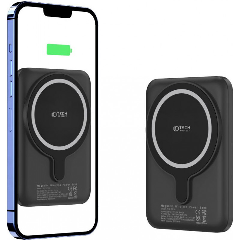 Tech-Protect PB10 LifeMag MagSafe pārnēsājamais akumulators 5000 mAh 15 W (THP1281BLK), melns