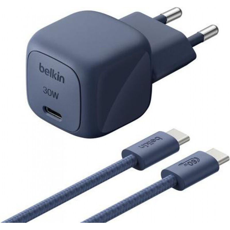 Belkin BoostCharge 30 W USB-C PD sienas lādētājs ar PPS un 2 m USB-C kabeli (WCA008KQ2MBL-B6)