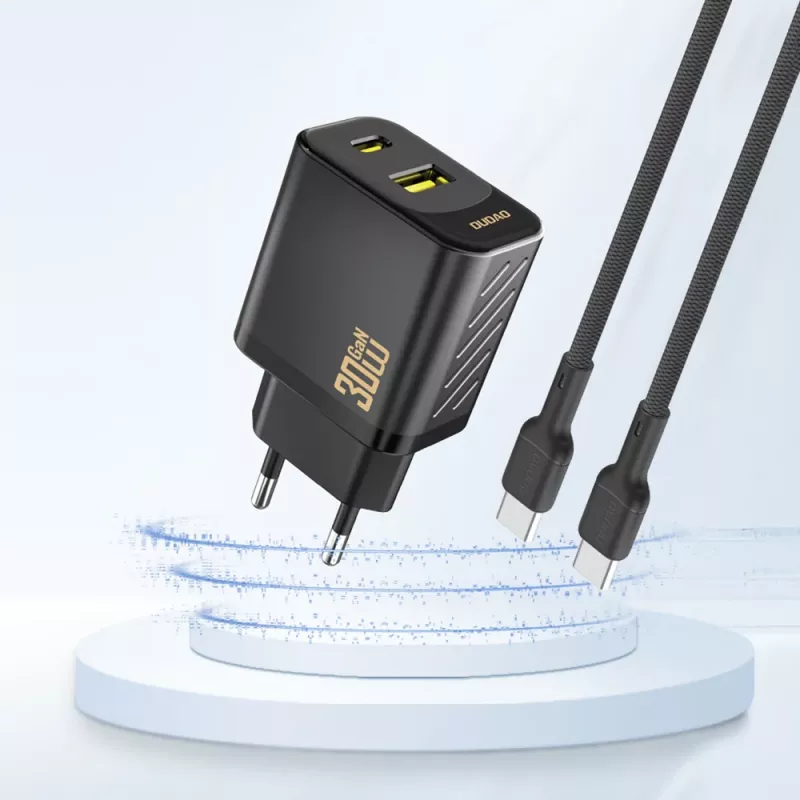 Dudao A27TEU PD 30W GaN sienas lādētājs, USB-A + USB-C, melns