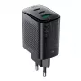Acefast A108 GaN PD 67W sienas lādētājs, 2x USB-C, 1x USB-A, melns