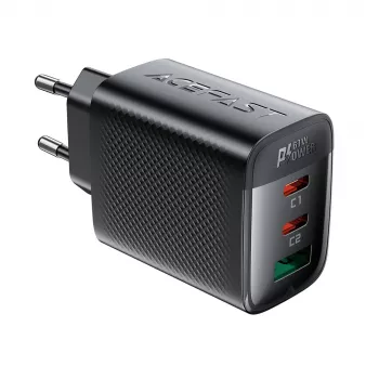 Acefast A108 GaN PD 67W sienas lādētājs, 2x USB-C, 1x USB-A, melns