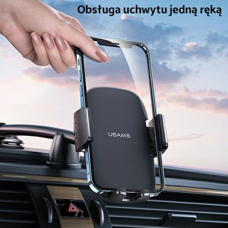 USAMS US-ZJ065 automašīnas tālruņa turētājs ar piesūcekni uz paneļa, melns (ZJ065ZJ01)