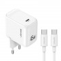 USAMS CC339 T76 45W GaN USB-C sienas lādētājs ar SJ711 USB-C–USB-C kabeli (1 m), balts
