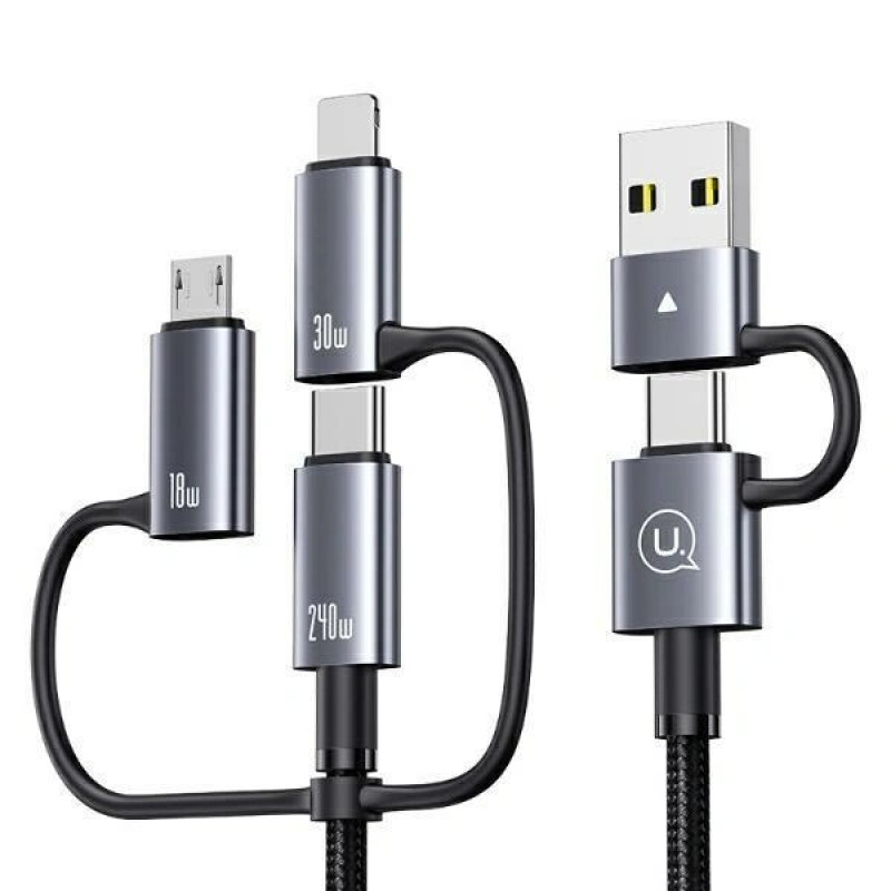 USAMS Sufeng Series SJ737 6-in-1 uzlādes un datu kabelis, 240W, digitālais displejs, alumīnija sakausējums, 1,2 m