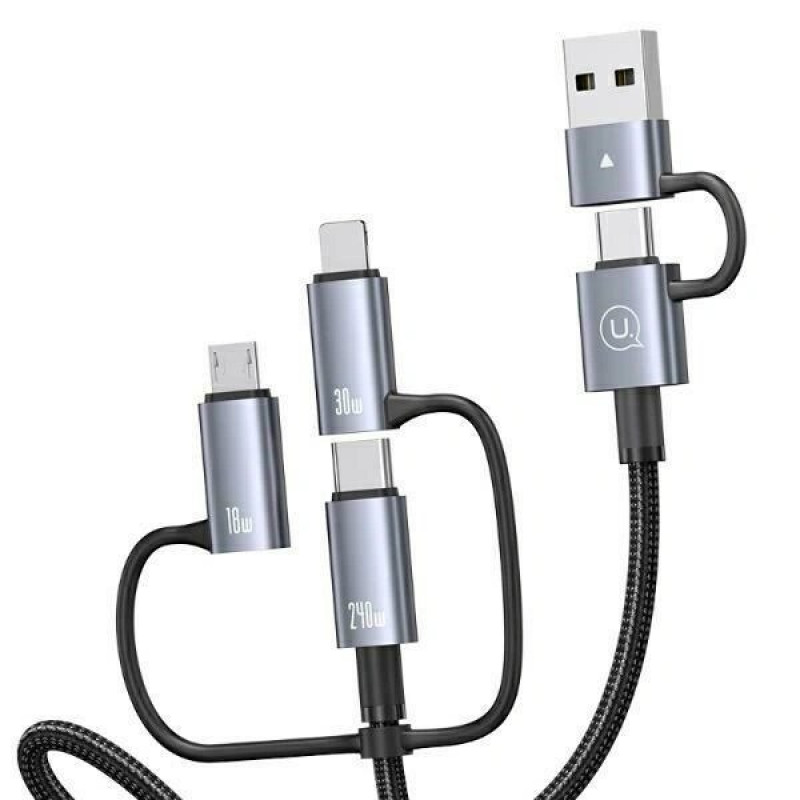USAMS Sufeng Series SJ737 6-in-1 uzlādes un datu kabelis, 240W, digitālais displejs, alumīnija sakausējums, 1,2 m