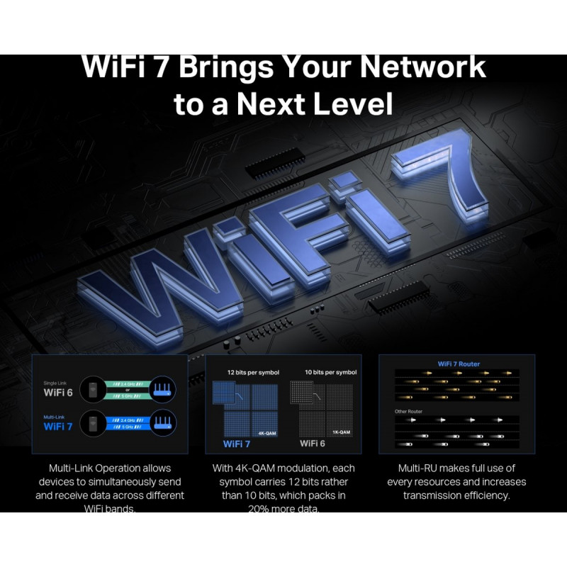 Mercusys MR37BE divjoslu Wi-Fi 7 maršrutētājs, līdz 6500 Mbps