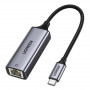 Ugreen CM199 USB-C uz RJ45 Gigabit Ethernet tīkla adapteris, 1000 Mbps, pelēks