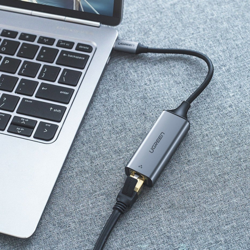 Ugreen CM199 USB-C uz RJ45 Gigabit Ethernet tīkla adapteris, 1000 Mbps, pelēks