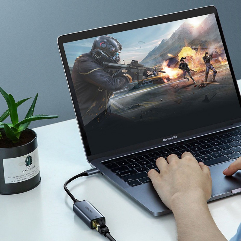 Ugreen CM199 USB-C uz RJ45 Gigabit Ethernet tīkla adapteris, 1000 Mbps, pelēks
