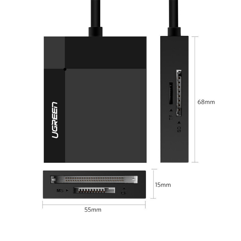 Ugreen CR125 USB 3.0 karšu lasītājs, SD / microSD / CF / MS, melns