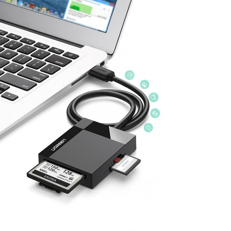 Ugreen CR125 USB 3.0 karšu lasītājs, SD / microSD / CF / MS, melns