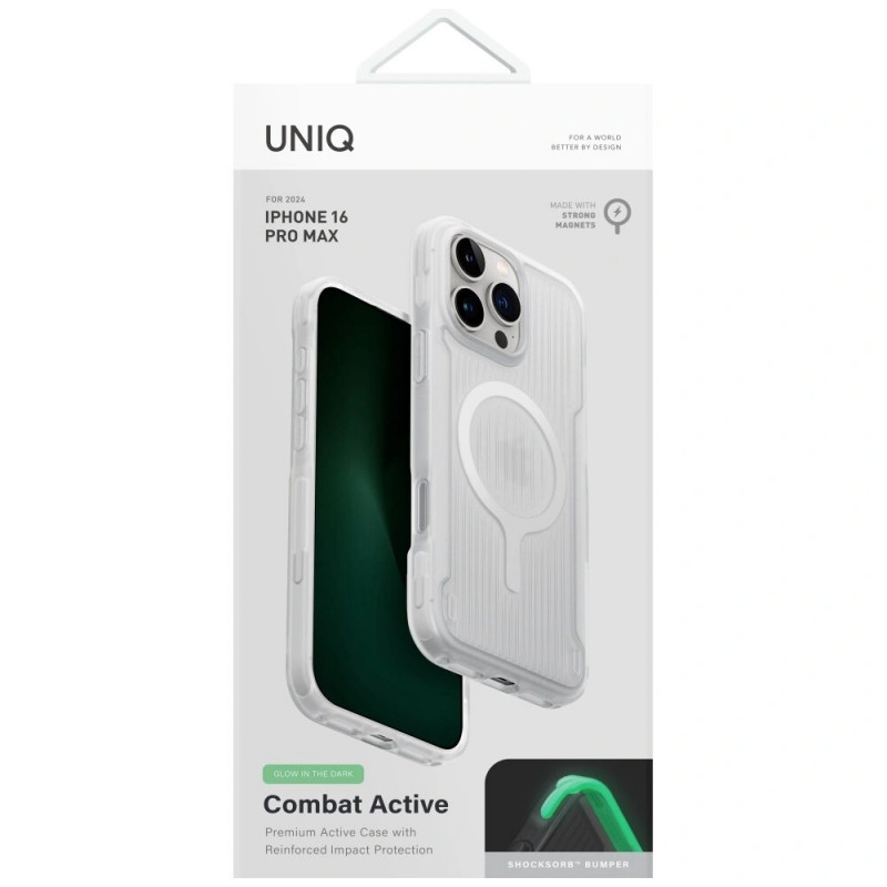 UNIQ Combat Active vāciņš Apple iPhone 16 Pro Max, Magclick Charging, lume white