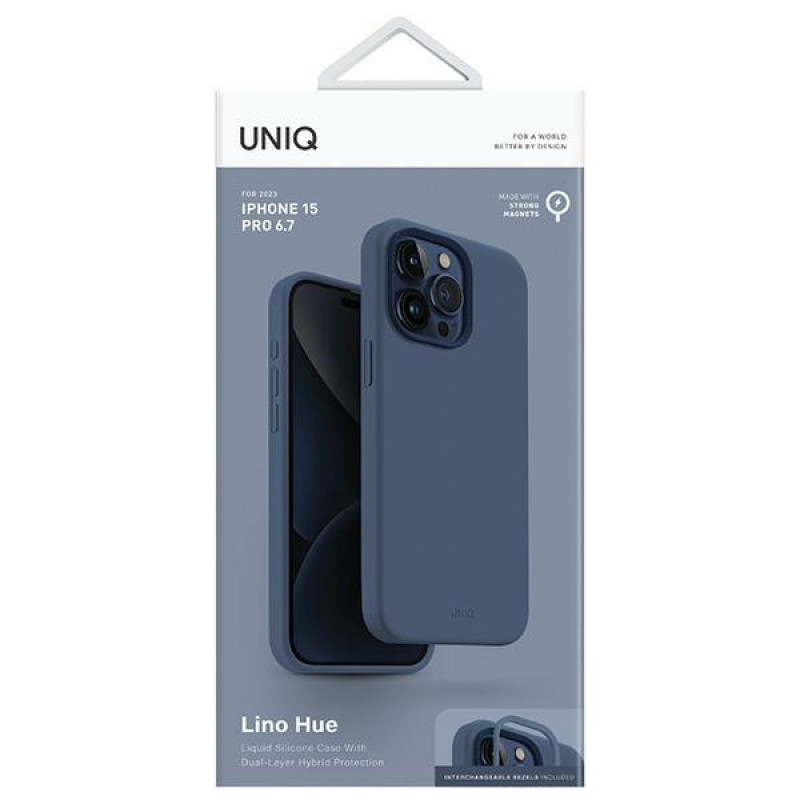 UNIQ Lino Hue vāciņš Apple iPhone 15 Pro Max, MagClick Charging, tumši zils