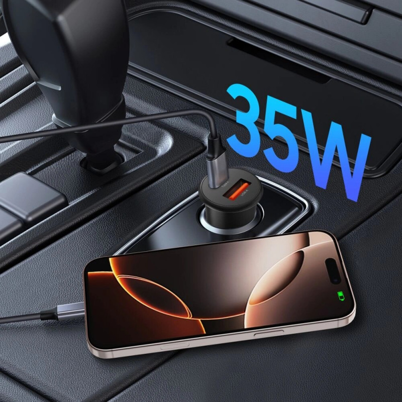 Tech-Protect CC02 2 portu automašīnas lādētājs USB-A / USB-C, PD 35W / QC 3.0, melns (THP4079)