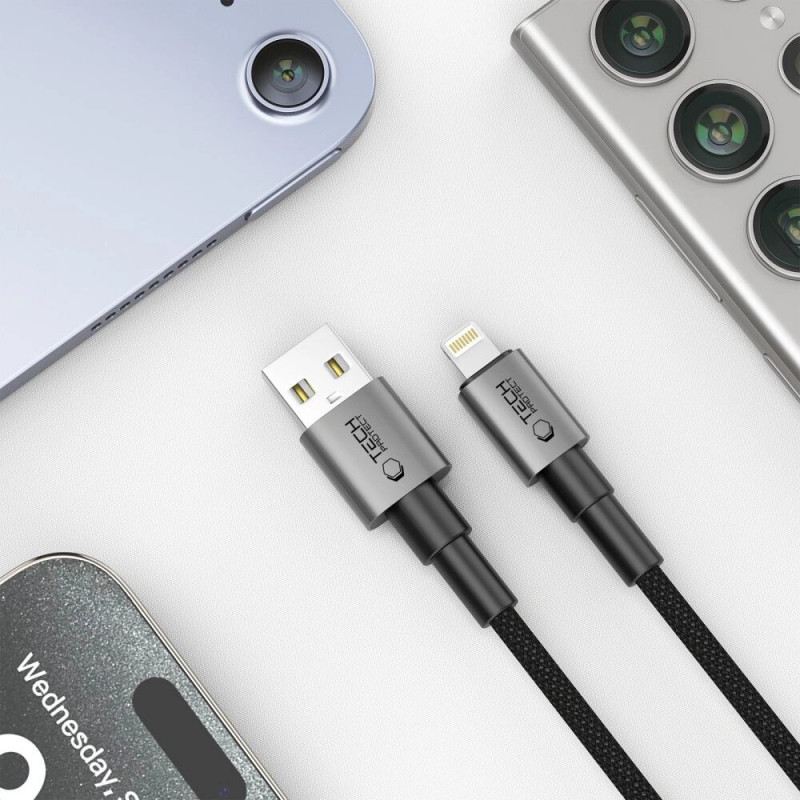 Tech-Protect Ultraboost DNA USB-A / Lightning kabelis, 12W, 2.4A, 25 cm, Iron Grey
