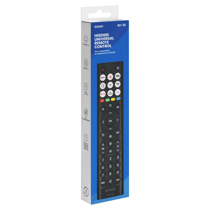 Savio RC-32 universālais aizvietojošais tālvadības pults Hisense televizoram